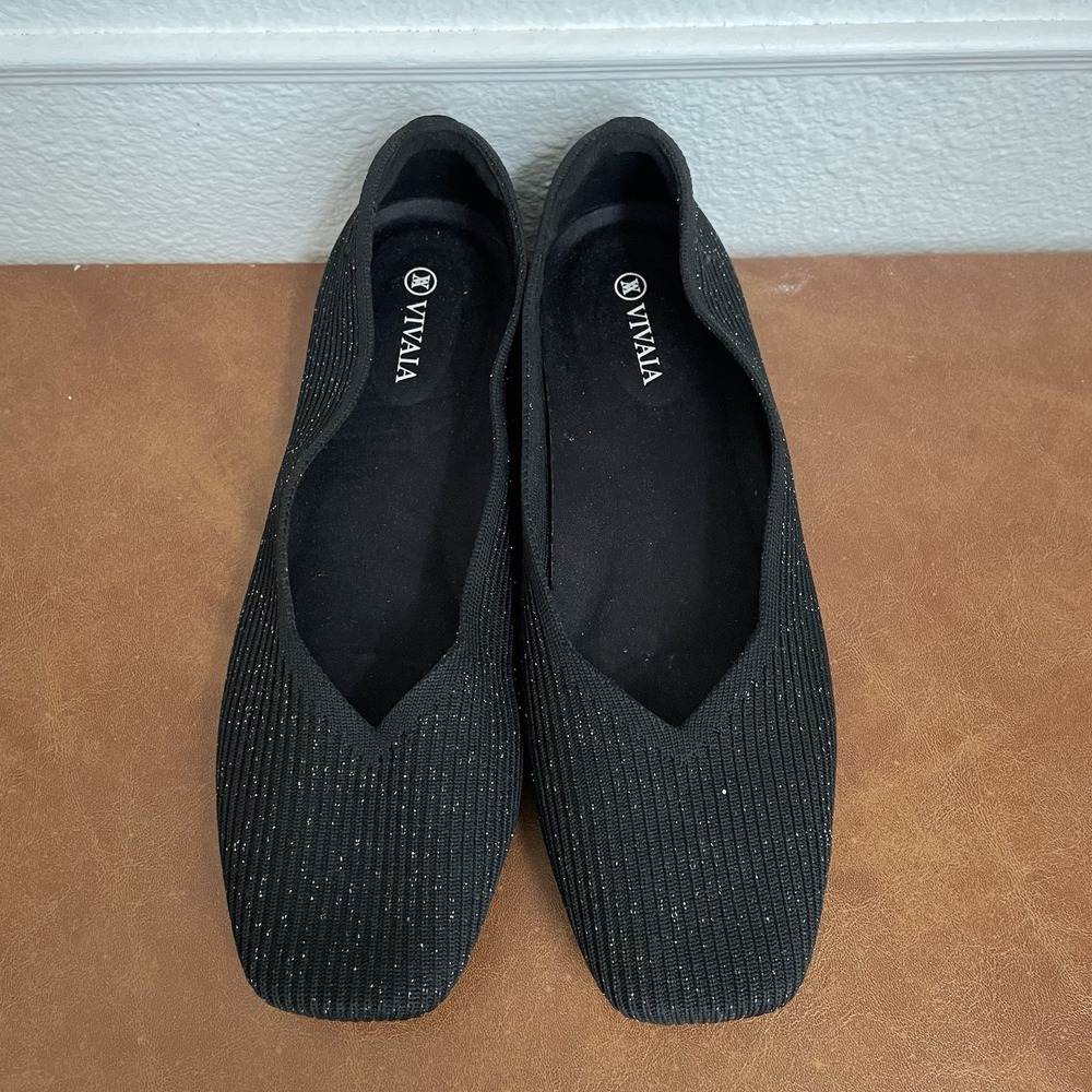 Vivaia Margot 2.0 V-Cut‎ Square Toe Flats Black With Sparkle Size: 9 (EU 40.5) - Picture 2 of 7